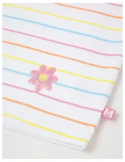 Milkshake Sequin Applique T-Shirt in Daisies White & Multi Stripes