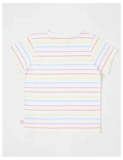 Milkshake Sequin Applique T-Shirt in Daisies White & Multi Stripes