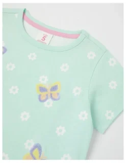 Milkshake Sequin Applique T-Shirt in Butterflies/ Mint Ditsy Floral