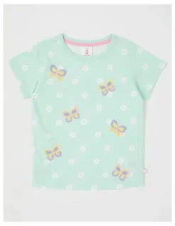 Milkshake Sequin Applique T-Shirt in Butterflies/ Mint Ditsy Floral