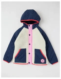 Milkshake Sherpa Jacket with Collar in Navy Multi