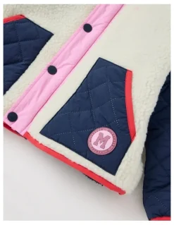 Milkshake Sherpa Jacket with Collar in Navy Multi