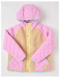 Milkshake Sherpa Jacket with Collar in Pink Multi