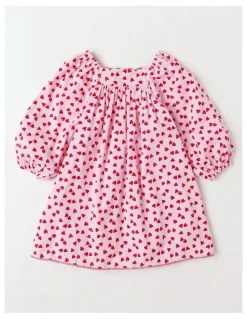 Milkshake Shirred Bodice Dress in Hearts Pink and Red