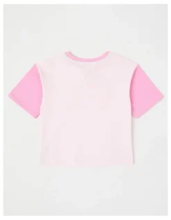 Milkshake Short Sleeve Colourblock Top With Glitter Rainbow in Pink