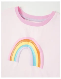 Milkshake Short Sleeve Colourblock Top With Glitter Rainbow in Pink