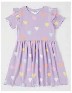Milkshake Short Sleeve Knit Frill Shoulder Kinder Dress in Purple