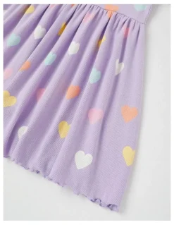 Milkshake Short Sleeve Knit Frill Shoulder Kinder Dress in Purple