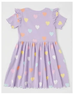 Milkshake Short Sleeve Knit Frill Shoulder Kinder Dress in Purple