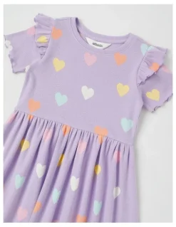 Milkshake Short Sleeve Knit Frill Shoulder Kinder Dress in Purple