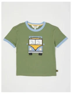 Milkshake Short Sleeve Textured Print Tee in Combi Van/Khaki