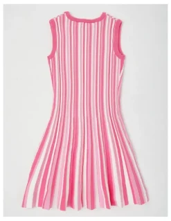 Milkshake Sleeveless Fully Fashion Pleated Knit Dress in Pink