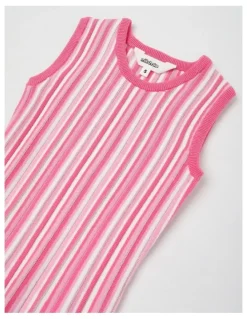 Milkshake Sleeveless Fully Fashion Pleated Knit Dress in Pink