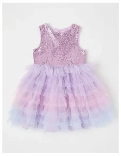 Milkshake Sleeveless Sequin Bodice Ombre Tulle Tutu Dress in Purple/Multi Ombre