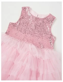 Milkshake Sleeveless Sequin Bodice Ombre Tulle Tutu Dress in Pink