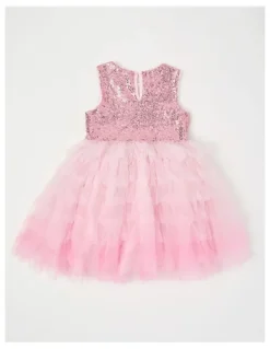 Milkshake Sleeveless Sequin Bodice Ombre Tulle Tutu Dress in Pink