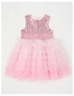 Milkshake Sleeveless Sequin Bodice Ombre Tulle Tutu Dress in Pink