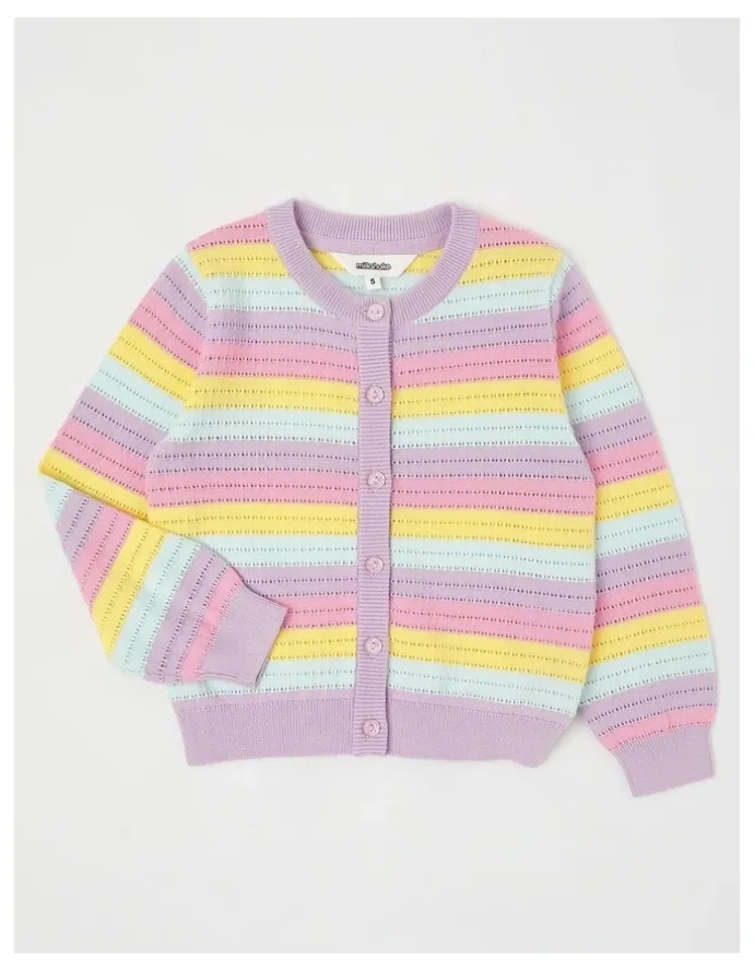 Milkshake Summer Cardigan With Wavy Stripes in Rainbow