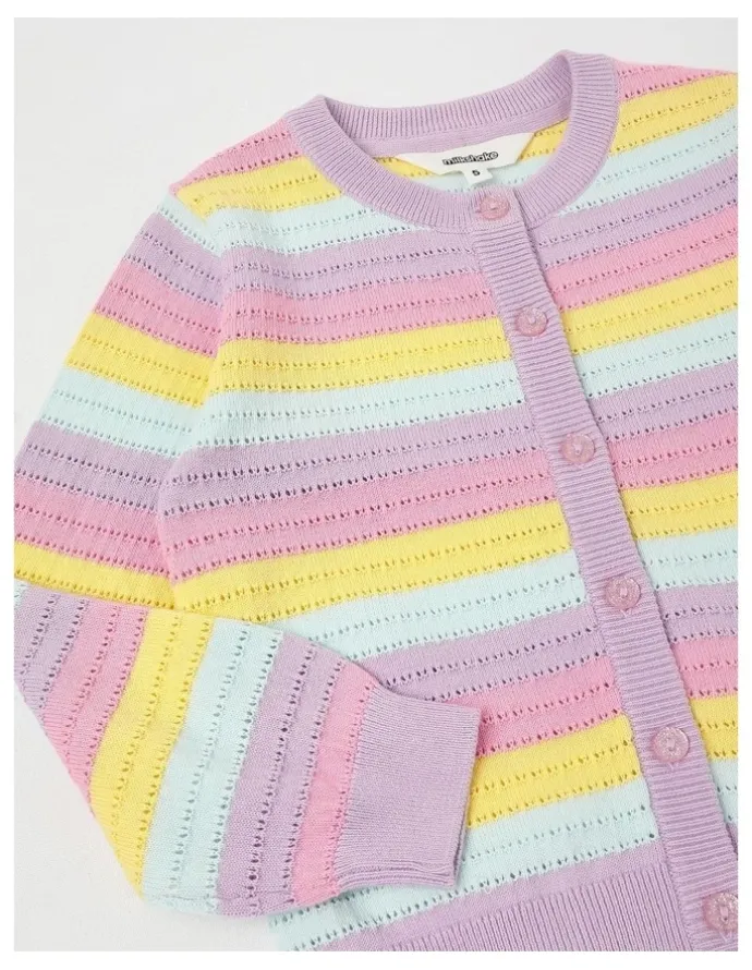 Milkshake Summer Cardigan With Wavy Stripes in Rainbow