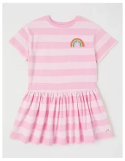 Milkshake T-Shirt Dress with Rainbow in Pink Stripe