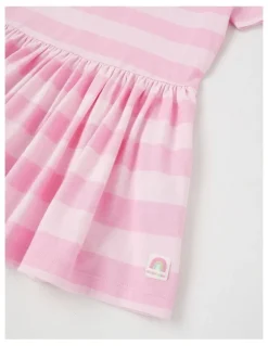 Milkshake T-Shirt Dress with Rainbow in Pink Stripe