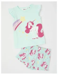 Milkshake Unicorn Flutter Sleeve Pyjamas in Aquamarine
