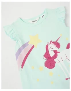 Milkshake Unicorn Flutter Sleeve Pyjamas in Aquamarine
