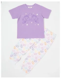 Milkshake Unicorn Short Sleeve T-Shirt & Pants Pyjamas in Light Purple