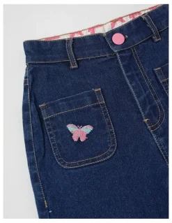 Milkshake Wide Leg Denim Culotte With Butterflies in Mid Denim