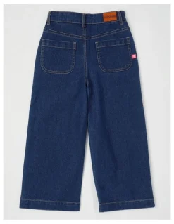 Milkshake Wide Leg Denim Culotte With Butterflies in Mid Denim