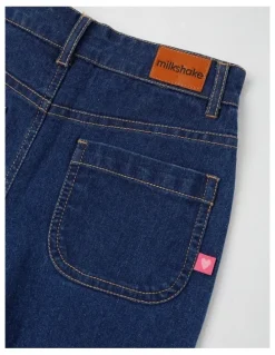 Milkshake Wide Leg Denim Culotte With Butterflies in Mid Denim