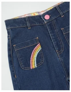 Milkshake Wide Leg Denim Culotte w Rainbow in Denim