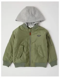 Milkshake Woven Bomber with Jersey Hood in Khaki