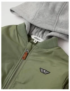 Milkshake Woven Bomber with Jersey Hood in Khaki