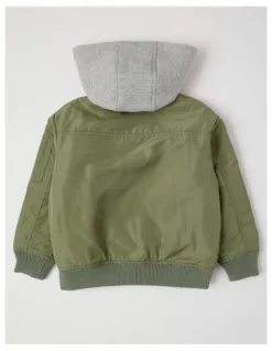 Milkshake Woven Bomber with Jersey Hood in Khaki