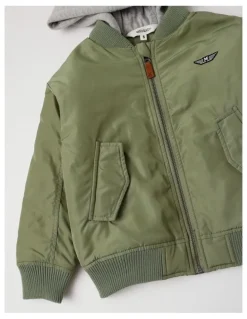Milkshake Woven Bomber with Jersey Hood in Khaki