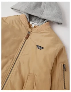 Milkshake Woven Bomber with Jersey Hood in Tan
