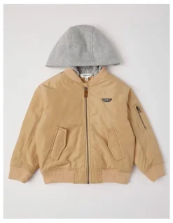 Milkshake Woven Bomber with Jersey Hood in Tan