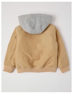 Milkshake Woven Bomber with Jersey Hood in Tan
