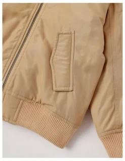 Milkshake Woven Bomber with Jersey Hood in Tan