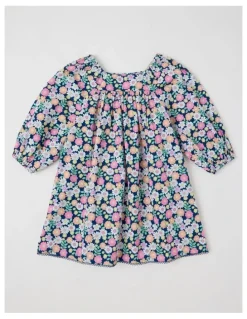 Milkshake Woven Long Sleeve Shirred Dress in Floral Navy