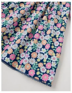 Milkshake Woven Long Sleeve Shirred Dress in Floral Navy