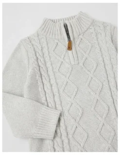 Milkshake 1/4 Zip Knit Jumper in Grey Cable Knit