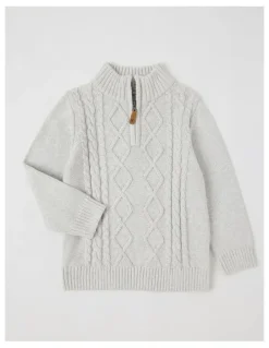 Milkshake 1/4 Zip Knit Jumper in Grey Cable Knit