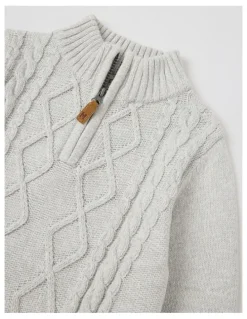 Milkshake 1/4 Zip Knit Jumper in Grey Cable Knit