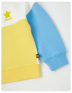 Milkshake 1/4 Zip Splice Sweat Top in Yellow, White & Blue