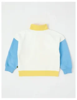 Milkshake 1/4 Zip Splice Sweat Top in Yellow, White & Blue
