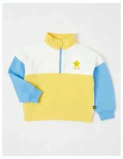 Milkshake 1/4 Zip Splice Sweat Top in Yellow, White & Blue