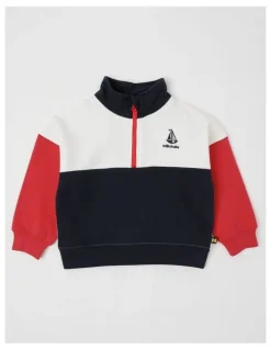 Milkshake 1/4 Zip Splice Sweat Top in White, Navy & Red