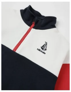 Milkshake 1/4 Zip Splice Sweat Top in White, Navy & Red